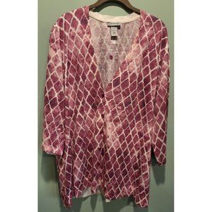 NWOT Catherines 3/4 Sleeve V Neck Cardigan Sweater Pink Diamond Sz 3X